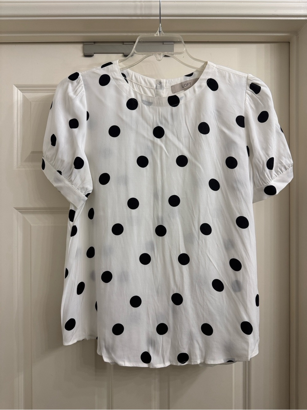 NWT LOFT White Blouse with Black Polka Dots 
Button Back Blouse size Medium